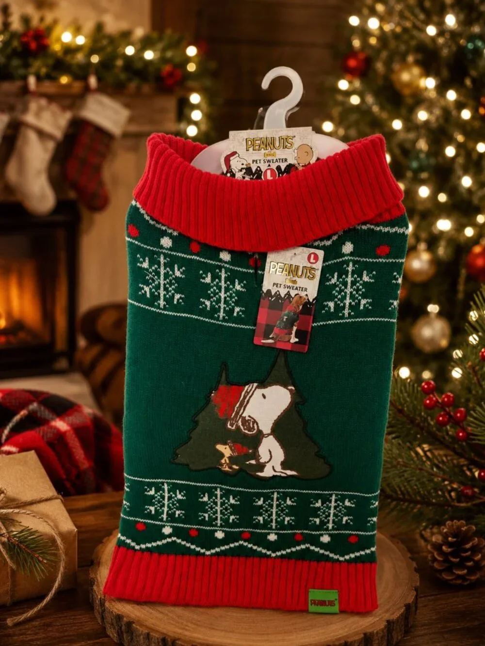 Peanuts Snoopy Holiday Dog Sweater NWT Green Snowflake Size Large New